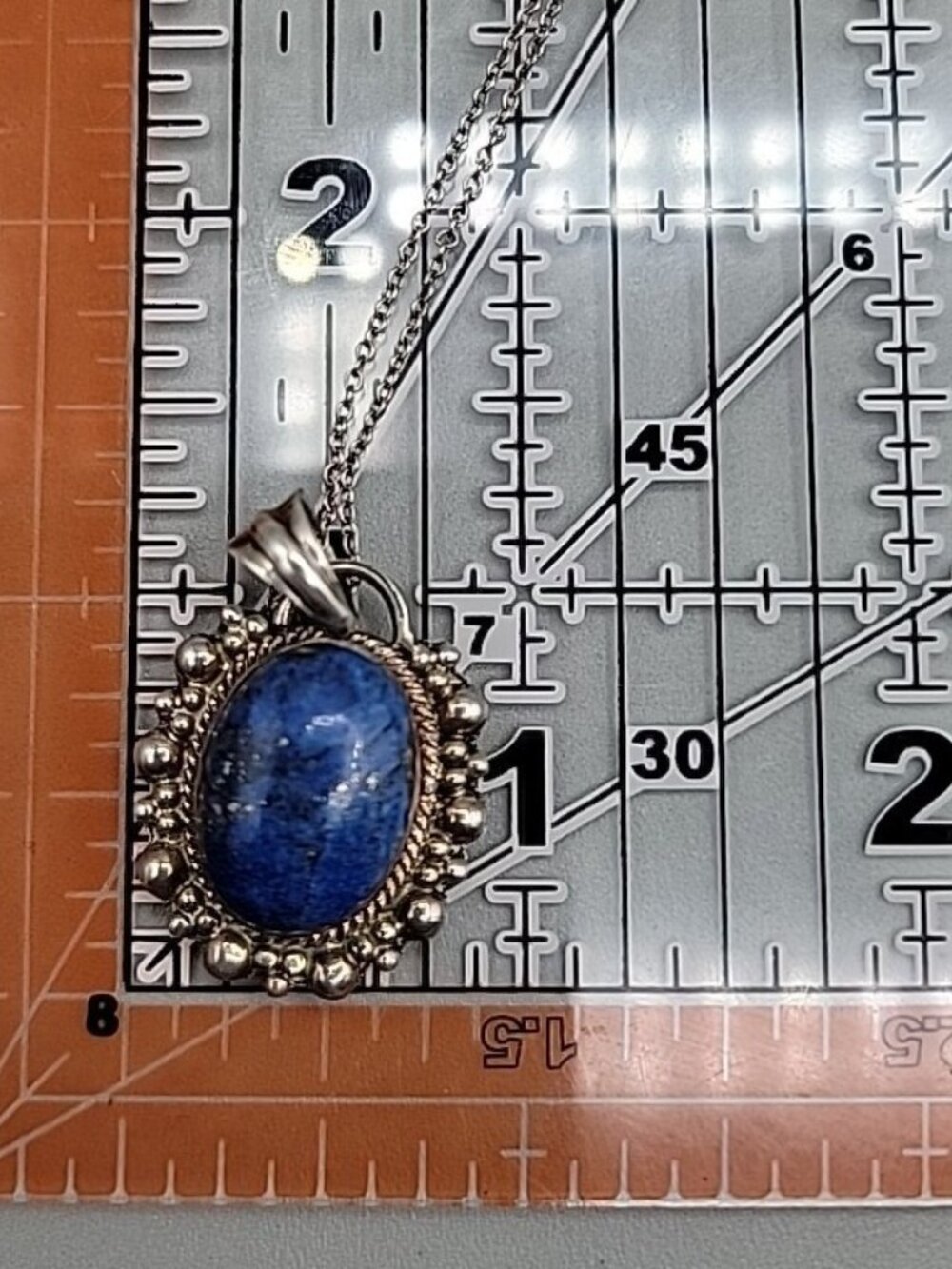 Sterling Silver & Lapis Lazuli Bubble Pendant Necklace 925 18" Chain 8.78 grams - Picture 14 of 14